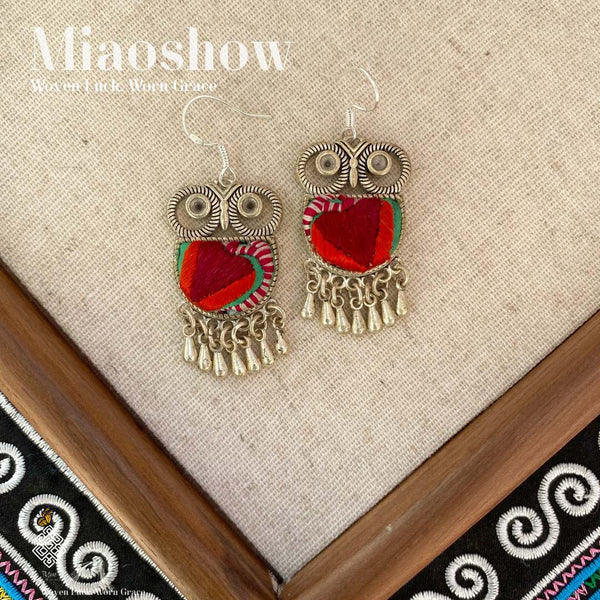 Owl Guardian Series | Miao Embroidery Earrings