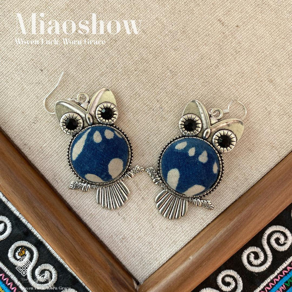 Owl Batik Earrings| Indigo Handmade Jewelry
