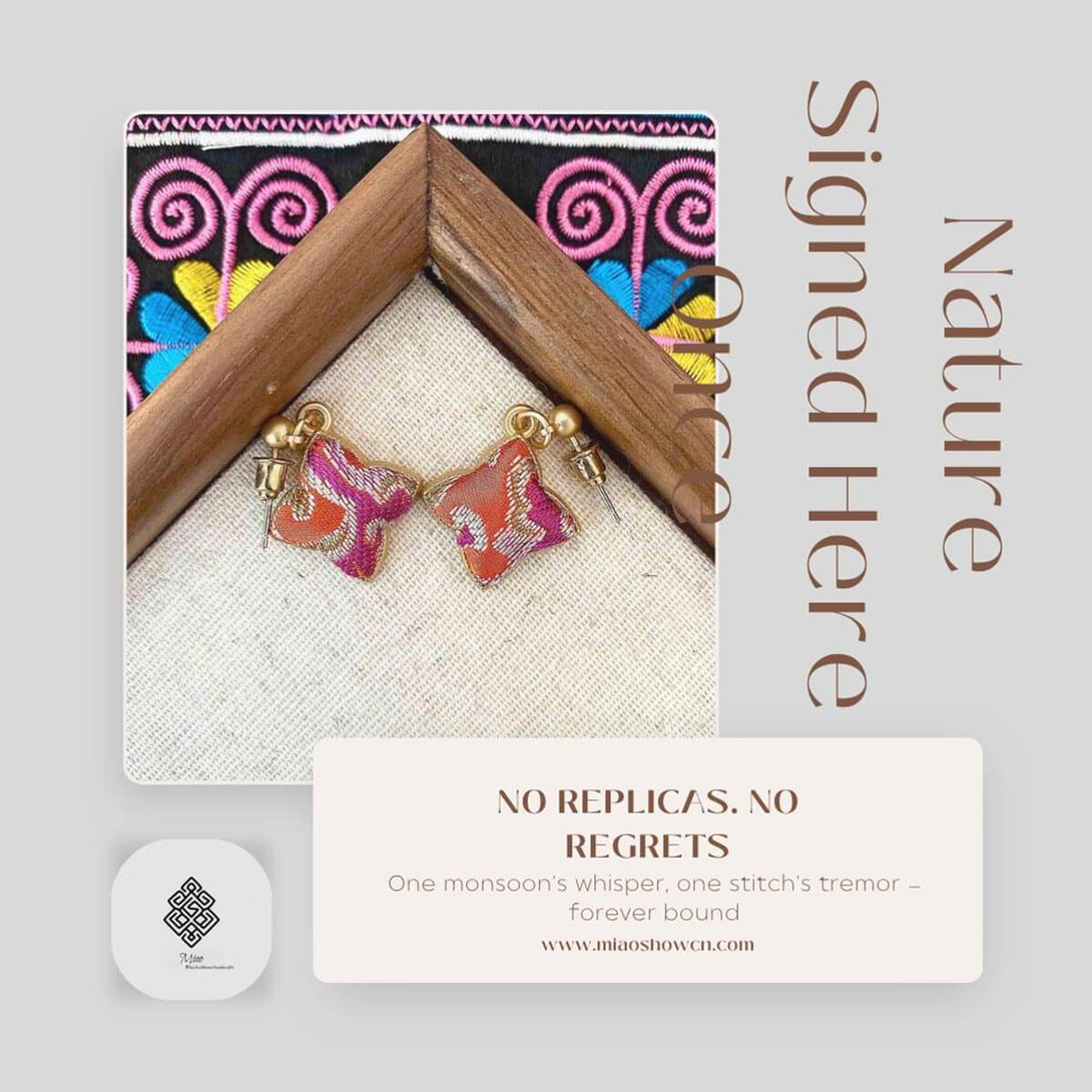 Lucky Four-Leaf Clover | Miao Embroidery Earrings | Miao Embroidery Jewelry by Miaoshow – Handmade Ethnic Silver Craft
