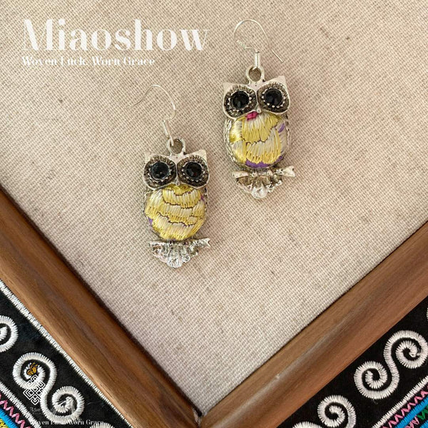 Owl Guardian Series | Golden Miao Embroidery Earrings