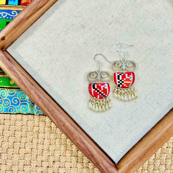 Owl Series Miao Embroidery Earrings