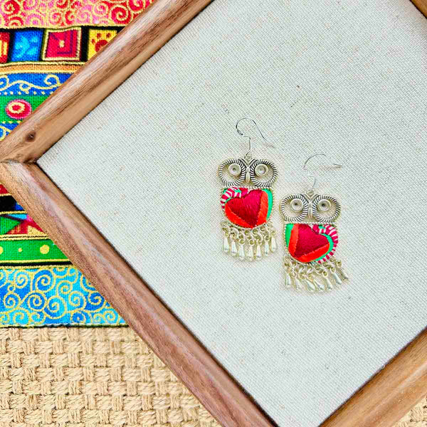 Owl Series Miao Embroidery Earrings