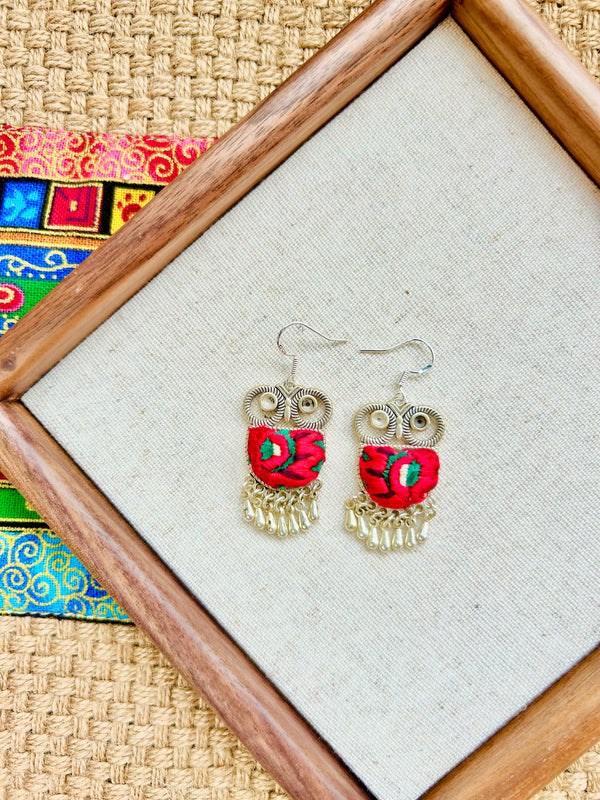 Owl Series Miao Embroidery Earrings