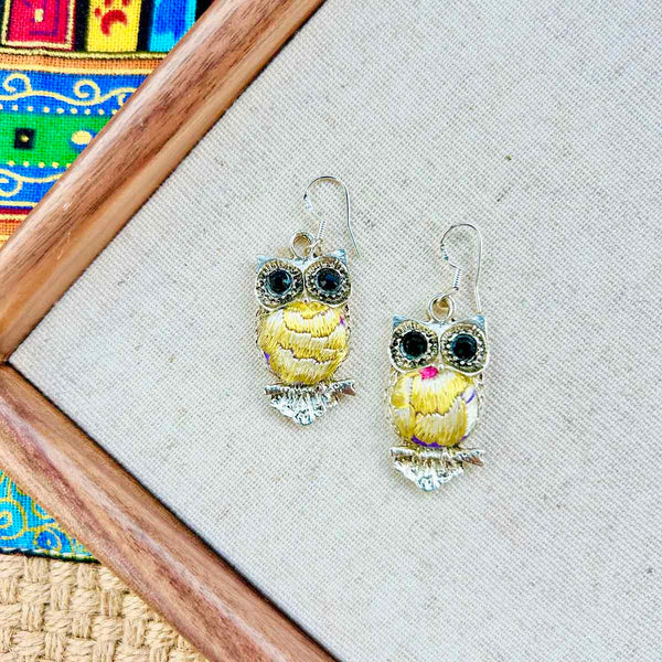 Owl Series Miao Embroidery Earrings