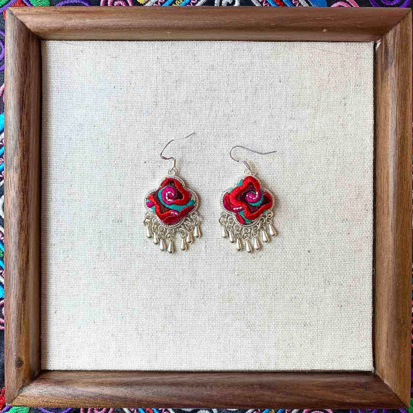 Lucky Four-Leaf Clover Series Miao Embroidery Earrings