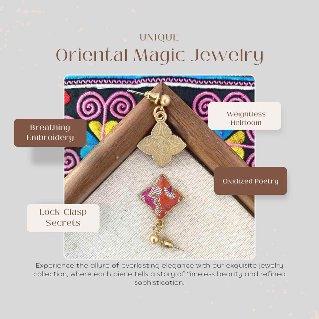 Lucky Four-Leaf Clover | Miao Embroidery Earrings | Miao Embroidery Jewelry by Miaoshow – Handmade Ethnic Silver Craft