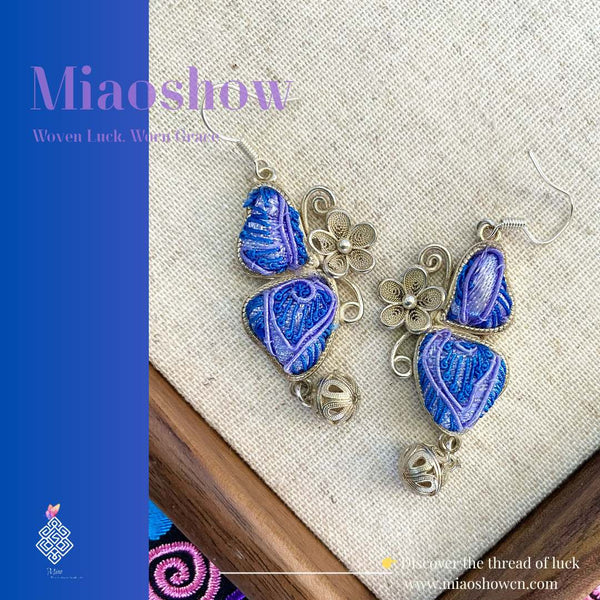 Butterfly in Half | Miao Embroidery Earrings