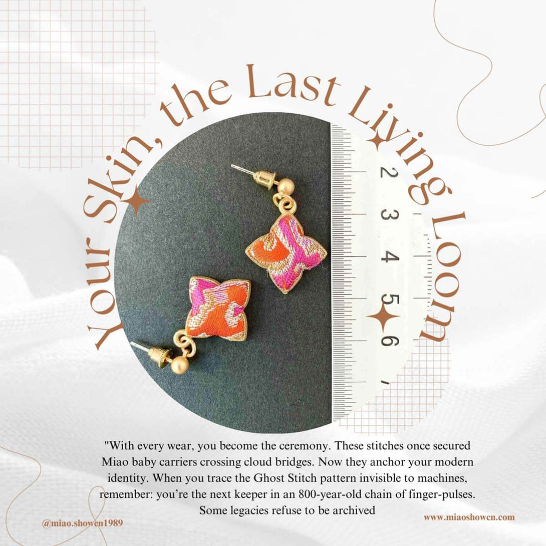 Lucky Four-Leaf Clover | Miao Embroidery Earrings | Miao Embroidery Jewelry by Miaoshow – Handmade Ethnic Silver Craft