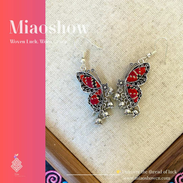 Double Butterfly Oracle Earrings | Miao Embroidery Collection
