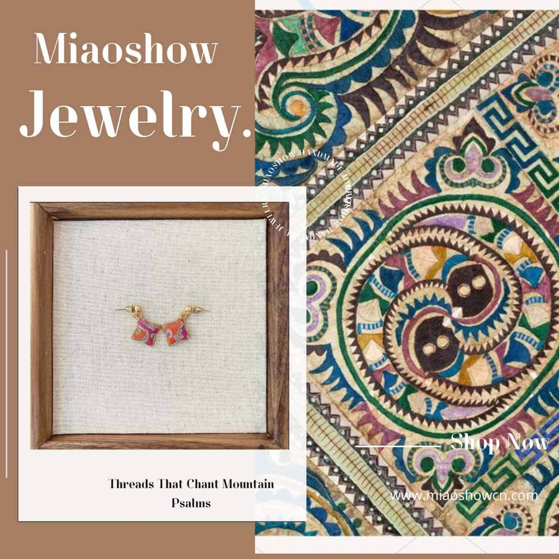 Lucky Four-Leaf Clover | Miao Embroidery Earrings | Miao Embroidery Jewelry by Miaoshow – Handmade Ethnic Silver Craft