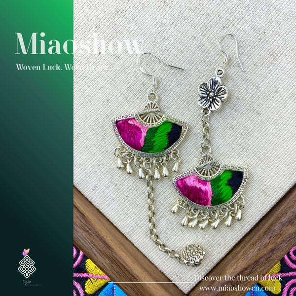 Moon Fan Blessing | Miao Embroidery Earrings