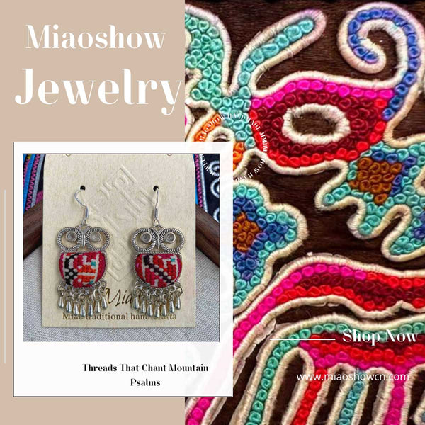 Owl Series Miao Embroidery Earrings